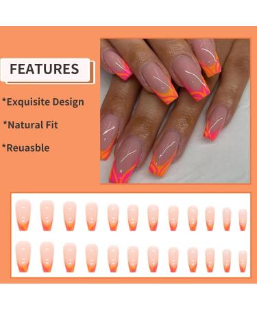 RUNRAYAY 24pcs Orange Press on Nails - Medium French Tips Artificial Nails for Women & Girls | Easy Glue-On Fake Nails - Buy Online on GoSupps.com