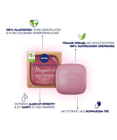 Nivea MagicBar Solid Facial Cleaning Make-Up Remover 75g | Firm Natural Cleanser for Face Eyes & Lips | Black Tea & Tea Tree Extract | Certified Natural Cosmetics - Buy Online on GoSupps.com