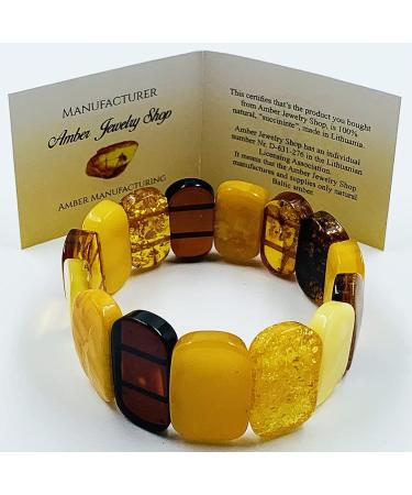 Natural Baltic Amber Stretch Bracelet - Handmade Multicolor Amber Jewelry from Certified Amber Beads - Buy Online on GoSupps.com