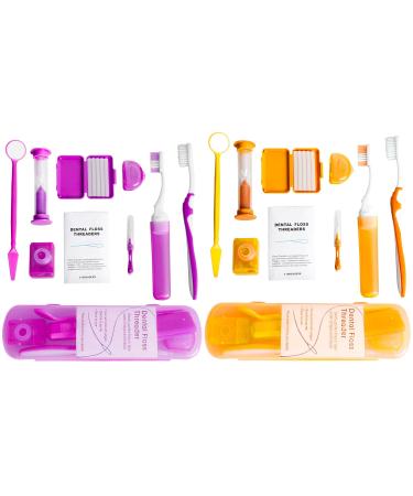 Portable jaw-friendly oral care set-2 pieces-travel set for patients interdental brushes waxsee toothbrush cleaning (purple & orange) - Buy Online on GoSupps.com