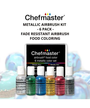 Chefmaster Metallic Airbrush Kit - 6 Pack Food Coloring for Vibrant Designs - Fade-Resistant Sheen - Works with Any Airbrush Tool - Made in the USA - Buy Online on GoSupps.com