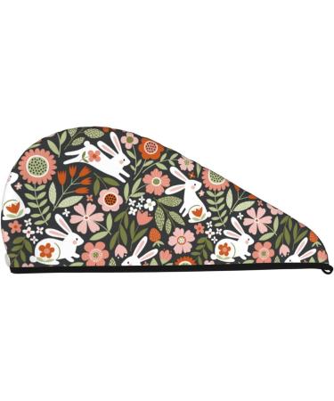 Rabbits on Floral Microfiber Hair Towel | Soft Super Absorbent & Quick Dry Hair Wrap for Women - Ideal for Long Curly & Thick Hair - Buy Online on GoSupps.com