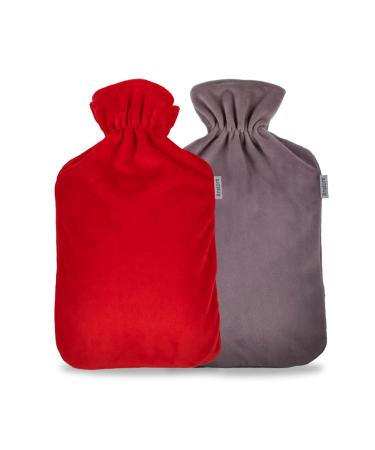 Hot Water Bottle Cover 2 Pack - Fluffy Coral Fleece for 2L Bottles in Grey & Red - Anstore - Buy Online on GoSupps.com