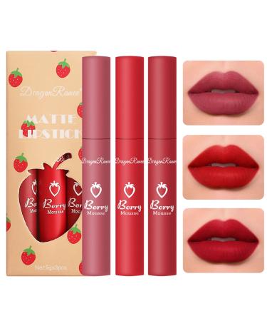 3 PCS Nude Matte Liquid Lipstick Set  Natural Matte Velvet Lip Tint Smooth Crayon Lip Stain  Moisturizing Mini Lip Gloss Long-Lasting Waterproof Non-stick Cup Not Fade Matte Lipstick for Women & Girls (B)