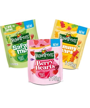 3 x Mixed Berry Hearts Safari Mix Gummy Bears 115g Sweets Bags - Made With Fruit Juice