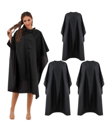 Black Waterproof Hair Salon Cape Professional Barber Cape with Metal Snap Closure Hair Cutting Cape for Adults Water Resistant Hairdressing Cape 59" x 47" (Pack of 3) 59x47 Inch (Pack of 3)