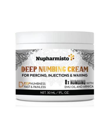 Nupharmisto Deep Numbing Cream for Piercing Injections& Tattoos Fast Numbing for Waxing 7 Hours Maximum Strength Painless Numbing Cream for Injections 8x Numbing with Emu Oil and Arnica. 30ml/1oz White