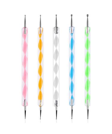 Sularpek 5Pcs 2 Way Dotting Pen Tool Nail Art Tip, Multicolor Dotting Tool Set, Dot Paint Manicure kit, for Embossing Pattern Clay Sculpting Nail Art fluorescent color