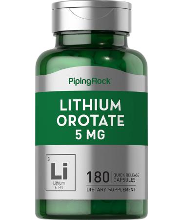 Lithium Orotate 5 mg | 180 Capsules | Non-GMO Gluten Free Supplement | by Piping Rock