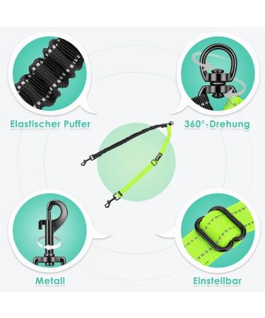 NASJAC Double Dog Leash - No Tangle 360 Rotatable Adjustable Bungee Reflective for Small to Large Dogs - Black & Fluorescent Green - Buy Online on GoSupps.com