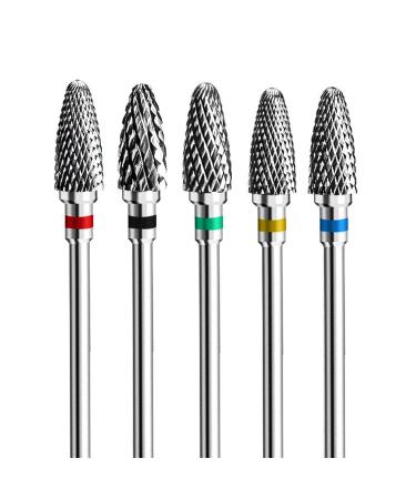 Fantexy Nail Drill Bits Set For Acrylic Nails 3/32 Inch Professional Tungsten Nail File Bits Nail Art Tools Manicure Pedicure Shapen Remove Tools Home Salon Use(5pcs) 5pcs-type 1