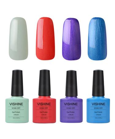 Vishine UV LED Soak Off Gel Nail Polish Manicure 4 Pcs 10ml Shiny Colors Nail Art Kit C103