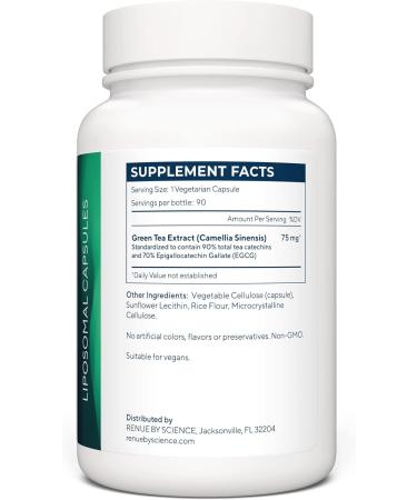 RENUE Liposomal Green Tea Extract Supplement 75mg - 70% EGCG - 90 Capsules for Enhanced Absorption - Buy Online on GoSupps.com