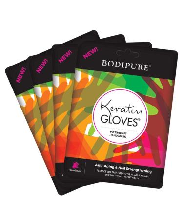 BODIPURE Premium Keratin Gloves  Hydrating and Cuticle Softening - Anti-Aging Moisturizing Hand Masks for Dry, Cracked Hands  Natural Ingredients  Pair in a Pack  (4 Pack) 1 Count (Pack of 4)