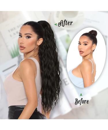 Miuric 24 Inch Black Drawstring Ponytail Extensions for Women - Long Curly Wavy Synthetic Hair for Everyday Use - Buy Online on GoSupps.com
