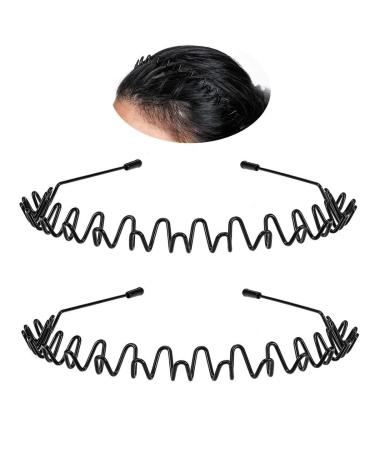 2PCS Metal Headband Fashion Hairband Black - Elastic Non Slip Headbands for Men Women - Outdoor Sports Headwear - Buy Online on GoSupps.com