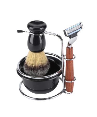 Shaving Kit Jadeshay 4Pcs Shaving Brush Stand Shaving Kit 3 Edge Shaving Blade Shaving Razor + Stainess Steel Stand Holder + Brush + Bowl Set Men Manual Shaving Cleaning Tool Gift Set