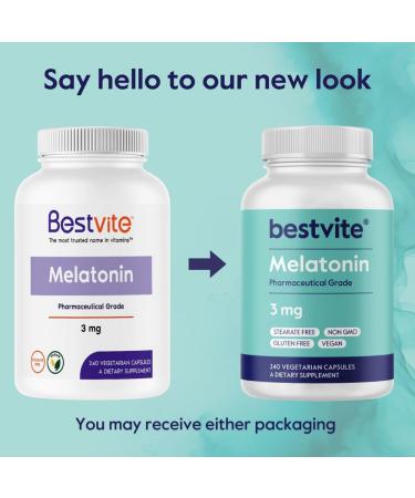 BESTVITE Melatonin 3mg (240 Vegetarian Capsules) - No Crospovidone - No Dextrose - No Dicalcium Phosphate - No Stearates - Vegan - Non GMO - Gluten Free - Easy to Swallow Capsule 1 Count (Pack of 240) - Buy Online on GoSupps.com