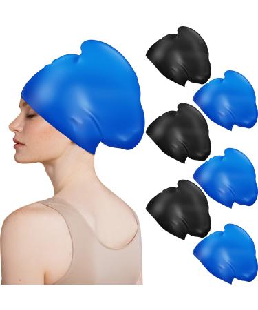 6 Pack Long Hair Swim Cap Extra Large Swim Cap for Braids and Dreadlocks Extensions Weaves Silicone Swim Cap for Women Men Waterproof Swim Hats Bathing Caps to Keep Hair Dry Black Blue