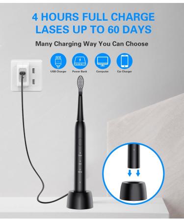 Buy SARMOCARE Electric Toothbrush for Adults - 8 Brush Heads Travel Case Fast Charge 3 Modes 2-Minute Timer 42000 VPM Sonic - Black - Buy Online on GoSupps.com