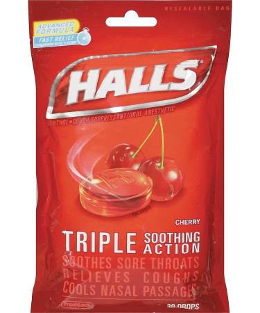 HALLS Triple Action Cherry Cough Drops - 30 Count Bag | International Shipping Available - Buy Online on GoSupps.com