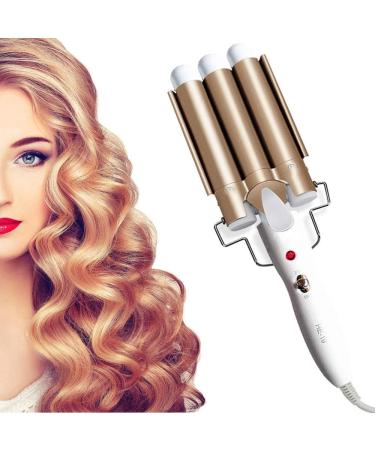 3 Barrel Hair Curler 25mm - Adjustable Temperature Hair Waver Curling Iron for Long or Short Hair Styling - Large Wave Ceramic Crimpers - Gold - Buy Online on GoSupps.com
