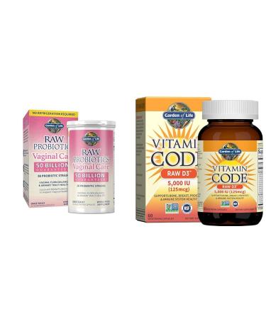 Garden of Life Probiotics Vaginal Care with 50 Billion CFU - 30 Capsules and Vitamin D3 5000 IU with Probiotics - 60 Vegetarian Capsules Bundle