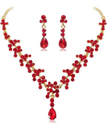 Milisente Bridal Crystal Crown & Tiara Set with Red Rhinestones - Bracelets and Earrings Included - Buy Online on GoSupps.com