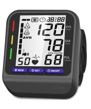 Blood Pressure Monitor, Aleshon Wrist Blood Pressure Monitor with Adjustable Wrist Cuff, 3-Color Indicator, Dual 198 Reading Memory Voice, Large LCD Display Digital BP Machine (Black)