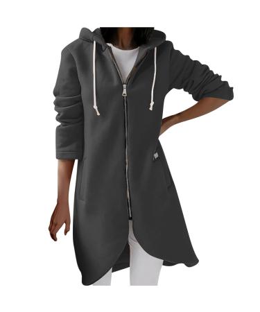 Yihaojia Hoodies for Women Fleece Zip Up Long Winter Jacket Irregular Hem Oversized Sweatshirt Fall Clothing Trendy 2024 Dark Gray#81 X-Large