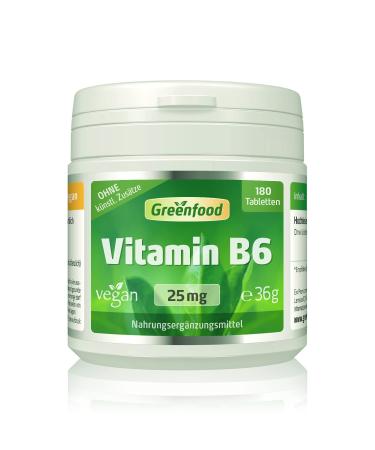 Vitamin B6 25 mg extra high -dose 180 tablets - good for the formation of red blood cells and to reduce tiredness.Without artificial additives.Without genetic technology.Vegan.36 g (1 Pack) - Buy Online on GoSupps.com
