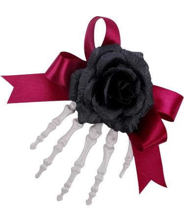 Hand Bone Shape Hair Clip Cute Skull Hand Hair Clip with Bowknot - Skull Hand and Flower Barrettes Bone Claw Hairpins Halloween Claw Hairpin Strong Hold Hair Barrette Black - Buy Online on GoSupps.com