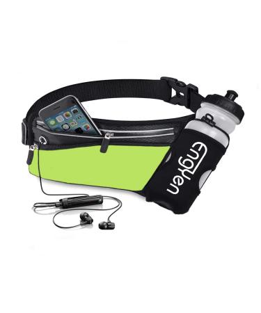 EngYen Fanny Pack with Water Bottle Holder, Running Belt for Men Women, Slim Waist Bag for Travel Workout Hiking Hydration, Runners Pouch, Perfect Holder to Carry Most Phone, Money, Key. green