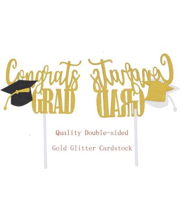 GotGala Gold Glitter Grad Cake Topper Double sided Glitter Congrats Graduation Topper for Graduation/Grad Party Decorations - Buy Online on GoSupps.com