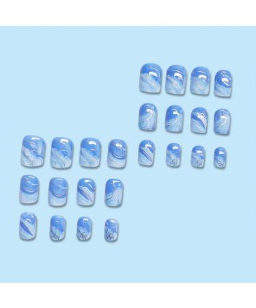 Buy Blue White Gradient Press on Nails - Short Square Fake Nails Glossy Full Cover Reusable Stick-On for Women - DIY Charm Manicure - Buy Online on GoSupps.com