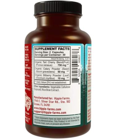Hippie Farms Tart Cherry Capsules - USA Grown Lumberjack Strength Blend with Bilberry - 90 Vegan Pills, 90 Count - Buy Online on GoSupps.com