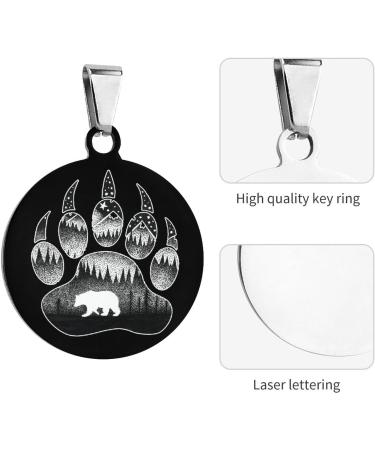 Forest Bear Paw Pet ID Tag Personalized Stainless Steel Round Dog Tags Printed Cat Collar Tags Accessories - Buy Online on GoSupps.com