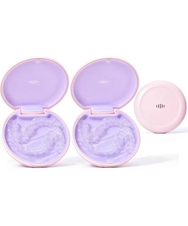 Gaboolo 2 Pack Retainer Case Ultra-slim Aligner Case with Vent Holes Removable Inner Tray Silicone for Easy Cleaning (2Pack Pink Purple)