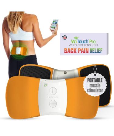 WiTouch Pro TENS Unit for Back Pain Relief & Recovery Wireless Wearable Muscle Stimulator Made in USA Gel Pads Included Orange