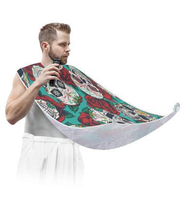 Beard Bib Apron Beard Bib Hair Catcher for Men Shaving and Trimming Non-Stick Waterproof Beard Cape Grooming Cloth Skull Flowers Paint