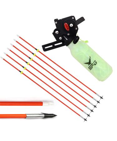Bow Fishing Reel with Bowfishing Arrows Set Archery Bow Fishing Reel Kit Bowfishing Tool Accessories Bow Fishing Arrows with Safety Slides for Compound Bow Recurve Bow (Orange)