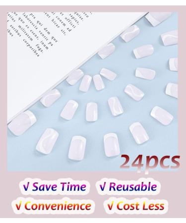 Sethexy French Short Square False Nails Collection - 24Pcs Glossy White Swirl Press on Nails - Buy Online on GoSupps.com