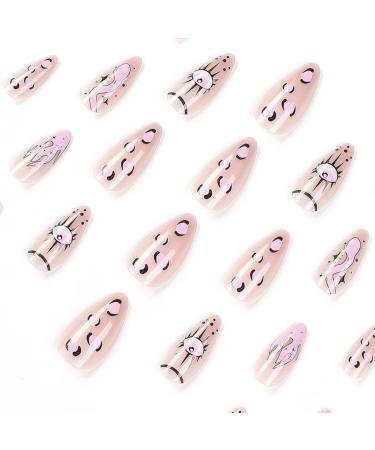Runrayay 24pcs Press On Nails - Pink Midrings with Snake & Flame French Designs | Oval Nail Art for Women & Girls - Buy Online on GoSupps.com