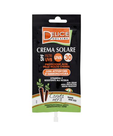 DELICE SOLAIRE Sun Cream High Protection SPF30 Pocket Mini Size 50 ml Sun Protection with Tanning Activator for Black Carrots Perfume Free dermatologically Tested