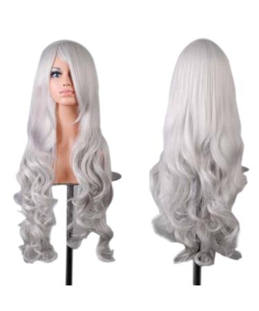 Sawekin 32" 80cm Long Hair Heat Resistant Spiral Curly Cosplay Wig (A-Silver White)