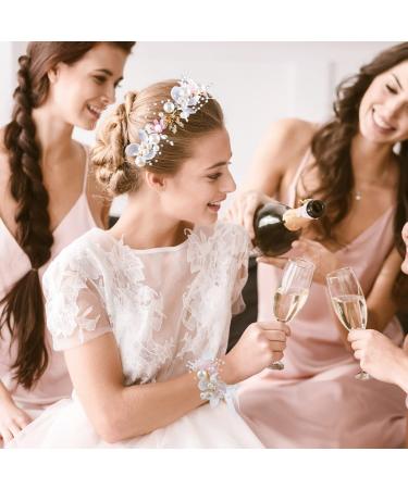 Wedding Flower Headpieces Set for Girls - Rhinestone Headband & Wrist Corsage | Pearl Flower Crown & Crystal Tiara for Flower Girls - Buy Online on GoSupps.com