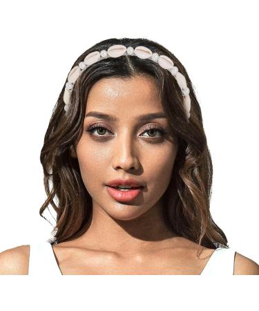 Flayem Pearls Shell Headband Silver Narrow Mental Hair Band Beach Wedding Holiday Bridal Hair Hoop for Women and Girls (White Pearls) - Buy Online on GoSupps.com