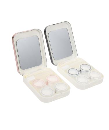 Gatuida Plastic Container 2 Sets Colored Contact Lenses Mirror Film Pp Eyes Travel Package Stand Portable Lens Case