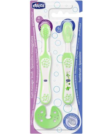Chicco Training Toothbrush Set - Includes Toothbrush & Massage Brush for 4M+ Green | International Shipping Available - Buy Online on GoSupps.com
