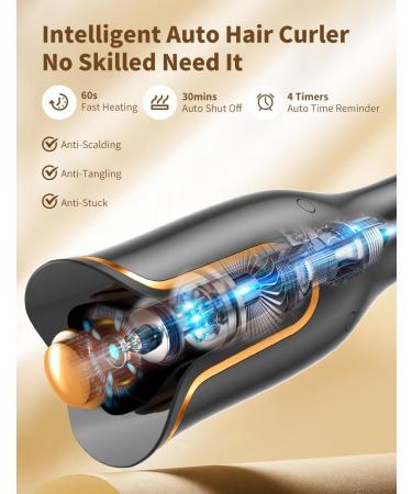 GHKJOK Automatic Curling Iron for Long Hair - 1 Ceramic Barrel 4 Heat Settings & 3 Timers Fast Heating Hair Curler - Ideal for Women - Shop Internationally - Buy Online on GoSupps.com